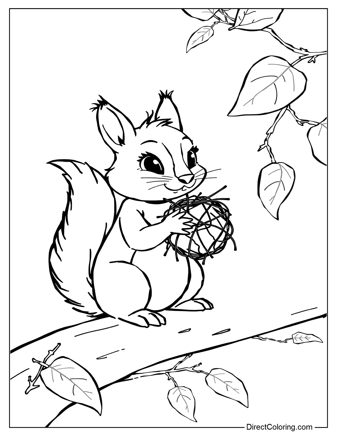 Squirrel Building a Cozy Nest Colooring for Free